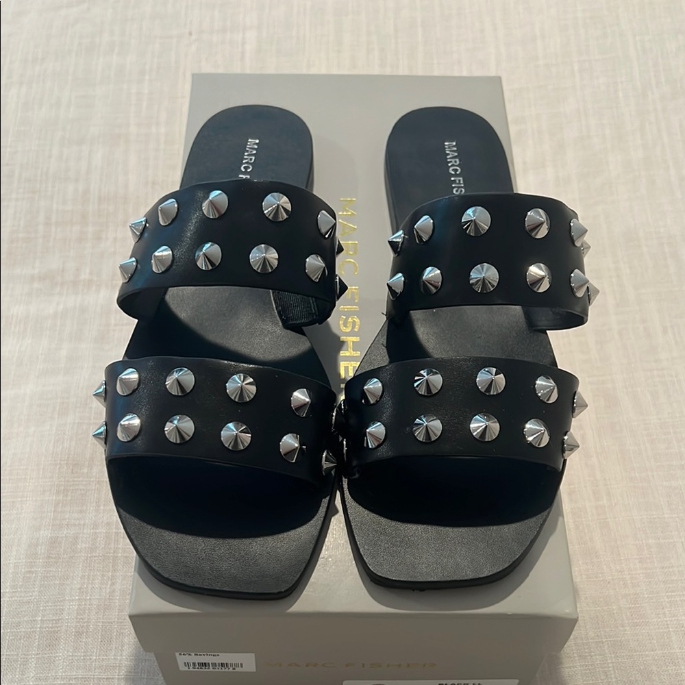 Marc Fisher Black Studded Slide Sandals